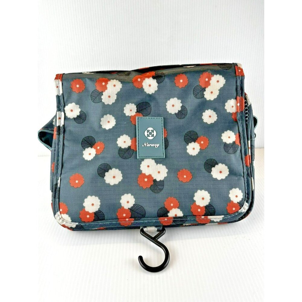 Narwey Toiletry Make-up Bag Hanging Organizer Zippered Compartments Flowers